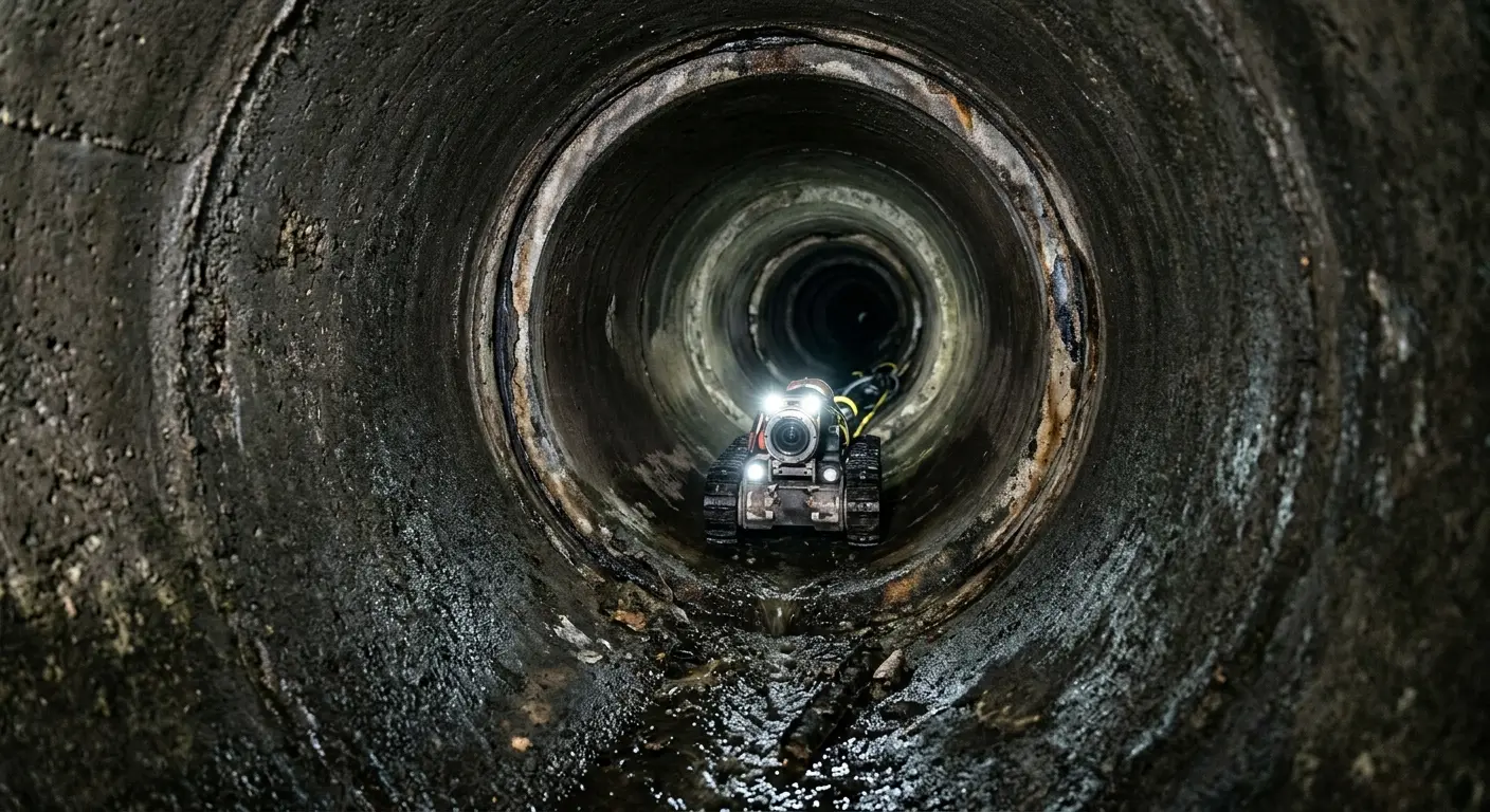 Robotic sewer camera inspecting pipe interior for Drain Snake Service in East Greenbush